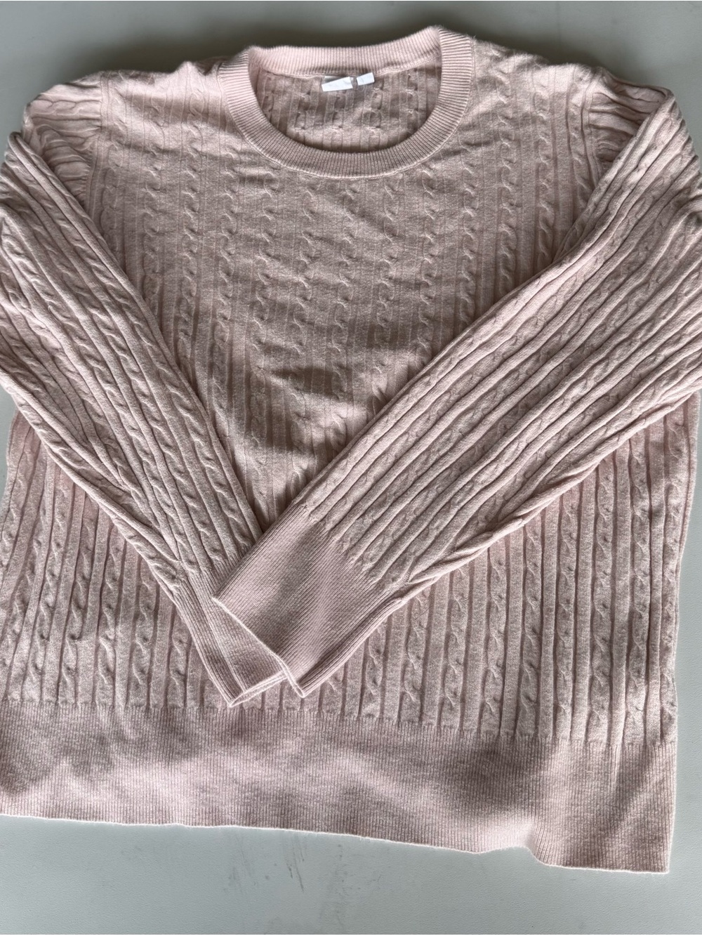 Women's Cable Knit Crewneck Sweater - Light Pink